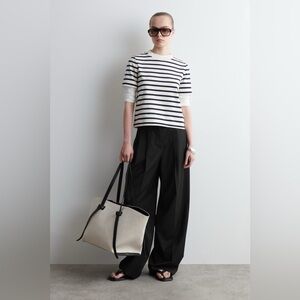 COS Clean Cut Striped Crewneck Short Sleeve Thick Cotton Tee XL